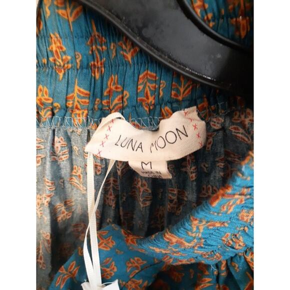 Luna Moon Peasant Crocheted Accent Maxi Skirt Teal Size Medium New - Picture 2 of 3